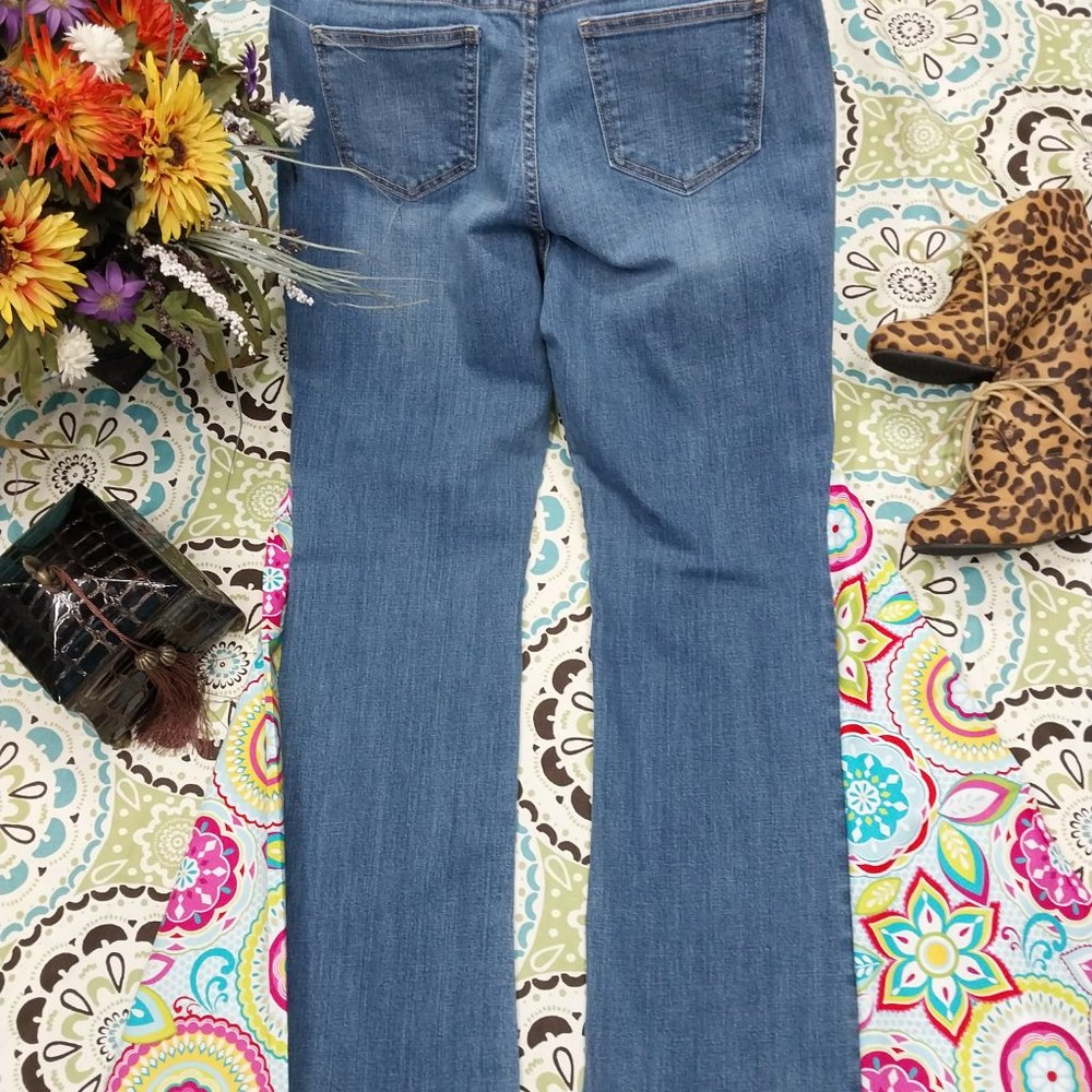 2594 Size 10s Old Navy Sweetheart Stretch Upcycled Pink and Teal Bell-Bottoms - Picture 3 of 5